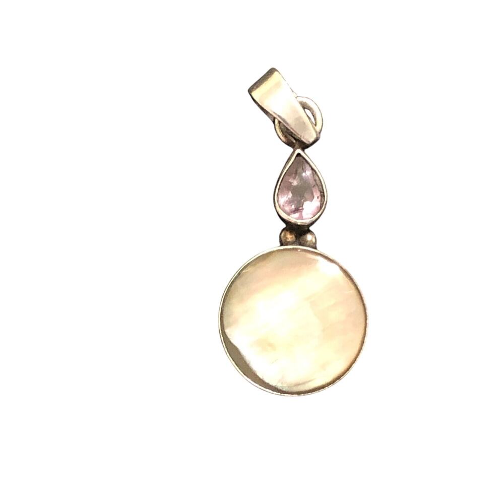 925 Sterling Silver Mother of Pearl Amethyst Pendant